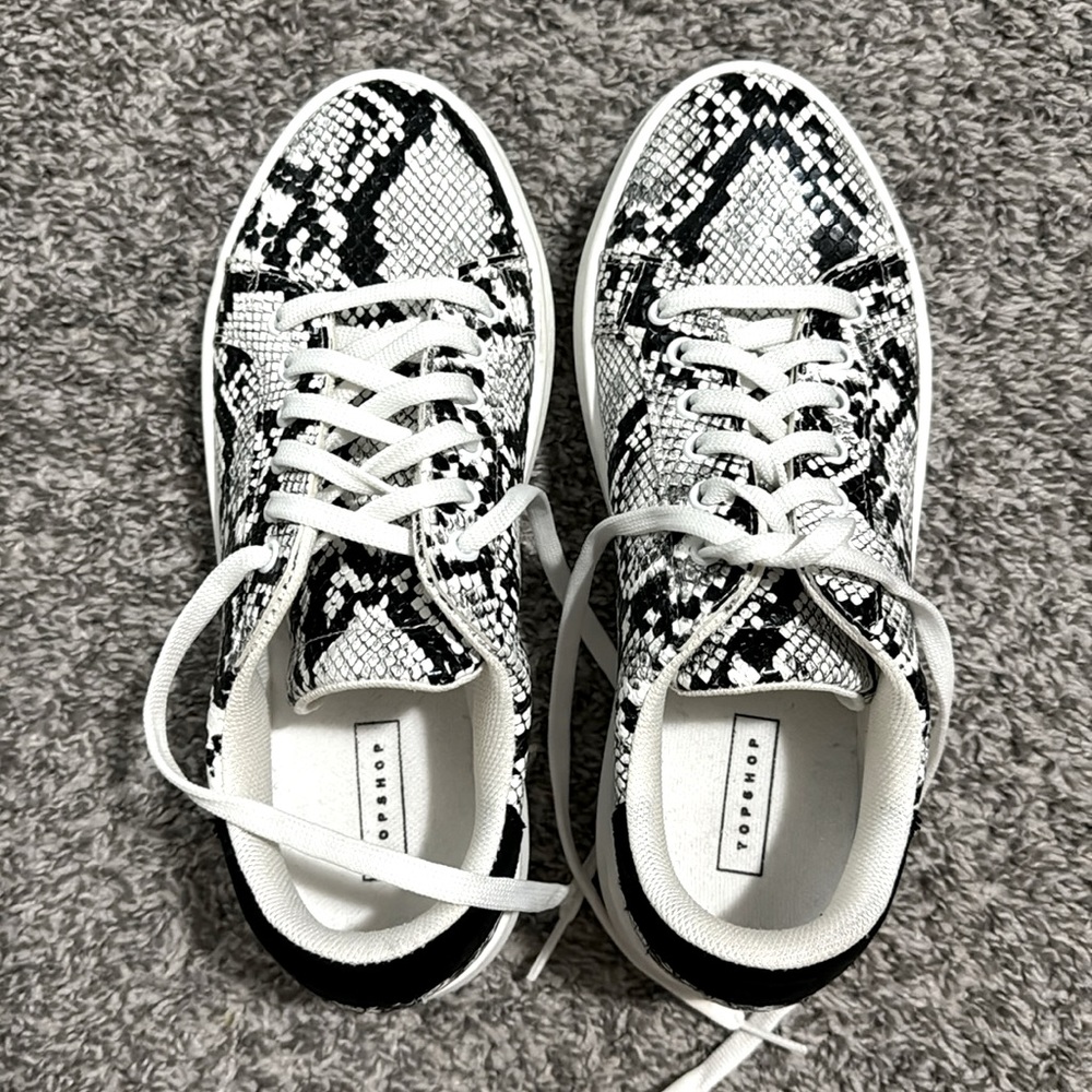 Size 38 (about 7.5) Topshop snake tennies